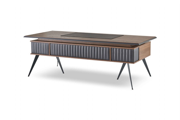 Arbeitszimmer-Set 2tlg Bürotisch Kommode Braun Grau Zweifarbig Modern