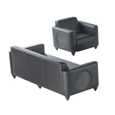 Arbeitszimmer-Set 2tlg 3-Sitzer Sessel Schwarz Einfarbig Modern Design