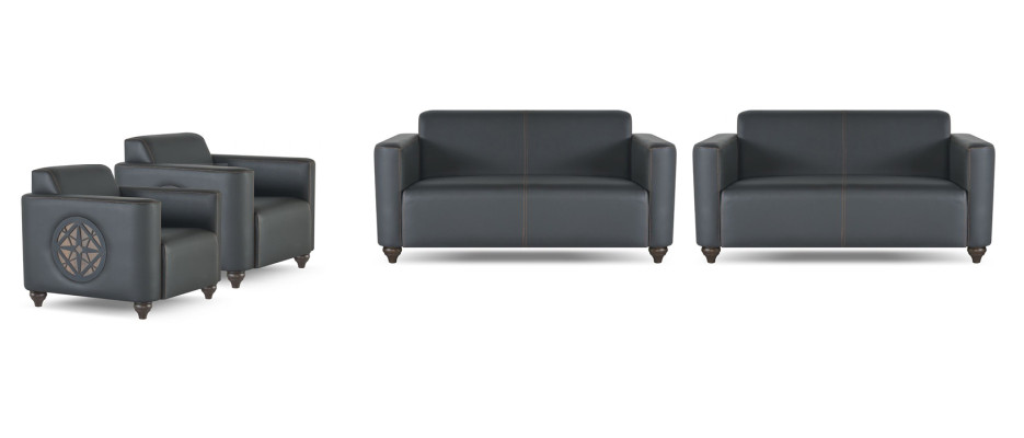 Arbeitszimmer-Set 4tlg 2x 2-Sitzer mit 2x Sessel Schwarz Farbe Wohnzimmer