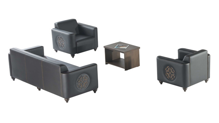 Arbeitszimmer-Set 4tlg Schwarz 3-Sitzer 2x Sessel Braun Couchtisch Modern