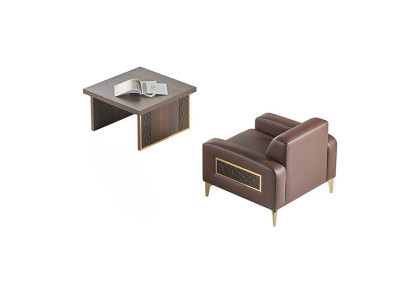 Arbeitszimmer-Set 2tlg Sessel mit Couchtisch Wohnzimmer Braun Einfarbig