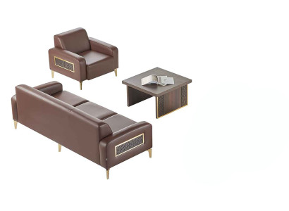 Arbeitszimmer-Set 3tlg 3-Sitzer Sessel Couchtisch Braun Einfarbig Modern