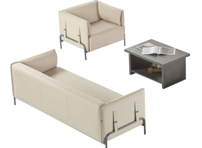 Arbeitszimmer-Set 3tlg Beige 3-Sitzer Sessel Grau Couchtisch Wohnzimmer