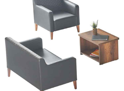 Arbeitszimmer-Set 3tlg 2-Sitzer Sessel Couchtisch Schwarz Braun Modern