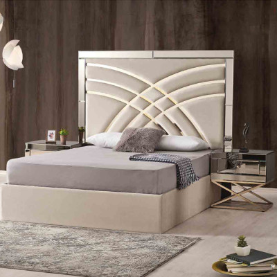 Beiges Doppelbett Designer Schlafzimmer Bettrahmen Luxuriöse Möbel