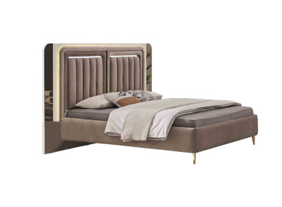 Braunes Doppelbett Designer Schlafzimmer Möbel Edle Holz Polsterbetten