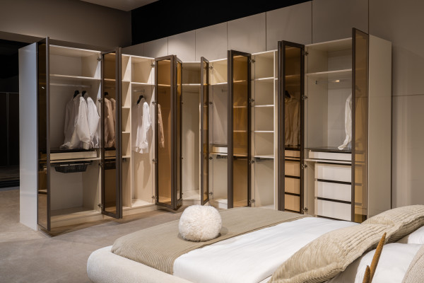 Designer Weißer Kleiderschrank L-Form Schrank Luxuriöser Glasschrank