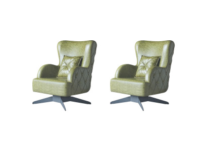 Chesterfield Set Sessel Grün Polster Klassisch Edelstahlfüße Leder Kissen