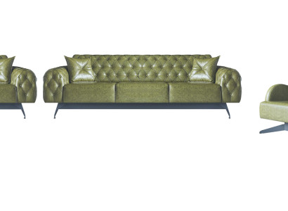 Chesterfield Polster 3-Sitzer 2-Sitzer Sessel Grün Set Klassisch Leder 4tlg.