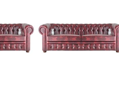 Klassisches Ledersofa Sofas 3-Sitzer Sofagarnitur Sessel Chesterfield Set 3tlg.