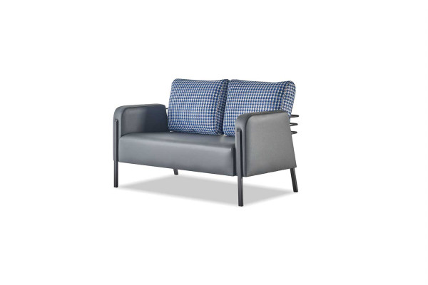 Komplett Ledersofa Set 2-Sitzer Sessel Modern Grau Blau Leder Textil