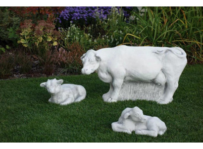 Garten Kuh Dekoration Stein Figur Terrasse Deko Weiß Statue Natur Skulptur