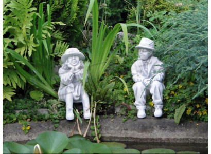 Junge Sitzende Figur Dekorative Statue Figuren Skulptur Statuen Garten