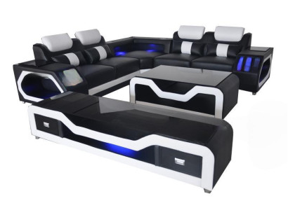 Ledersofa Wohnlandschaft Eck Garnitur Design Modern Sofa L-Form Couchtisch G8046
