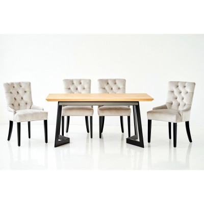 Design Esszimmer Tisch + 4 Chesterfield Lehnstühle Sitz Gruppe Stühle