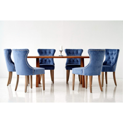 Rechteckiger Holztisch Designer x6 Chesterfield Blaue Stühle 7tlg. Essgruppe