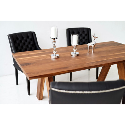 Rechteckiger Holztisch Designer x6 Chesterfield Blaue Stühle 7tlg. Essgruppe