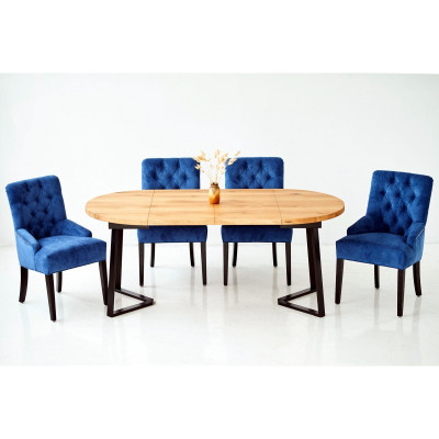 Runder Holz Esstisch Designer Blaue x4 Chesterfield Esszimmer Stühle 5tlg Set.