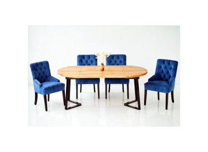 Braun-Blaue Esszimmer Möbel Designer Holz Esstisch mit 6x Polster Chesterfield Stühlen 