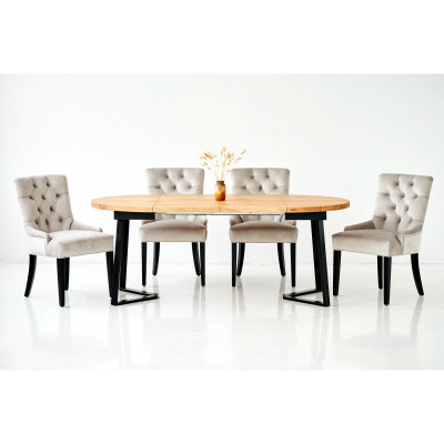 Essgarnitur Tisch + 4 Chesterfield Stuhl Stühle Holz Sitz Polster Garnitur