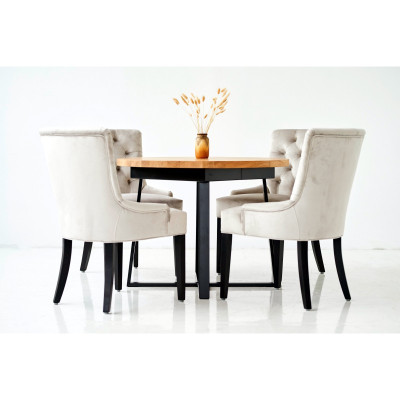 Design Esszimmer Tisch + 6 Chesterfield Lehnstühle Sitz Gruppe Stühle