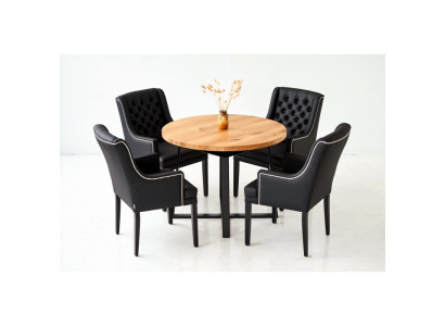 Essgarnitur Tisch + 4 Chesterfield Stühle Stuhl Holz Sitz Polster Garnitur