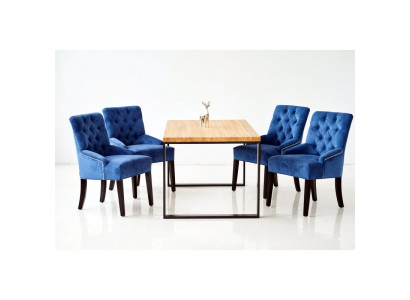Moderner Holz Esstisch + x6 Chesterfield Stühle Esszimmer Gruppe Garnitur 7tlg.