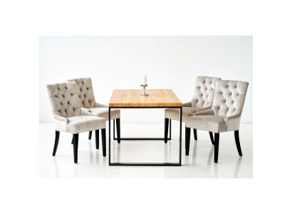 Brauner Rechteckiger Esszimmer Tisch Moderne Weiße x6 Chesterfield Stühle