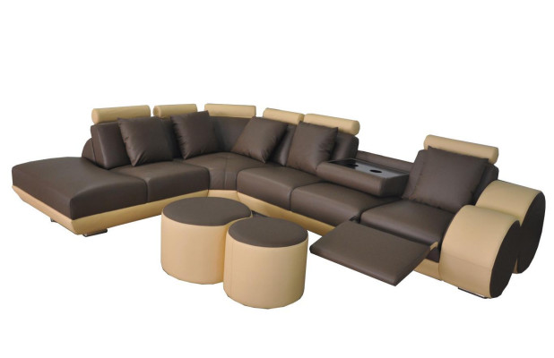 Design Leder Polster Sitz Leder Polster Landschaft Zimmer Wohn Sofa Ecke mit USB