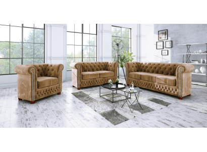 Klassische Edle Chesterfield Möbel Zweisitzer Couch Textil Sofa Design Braun