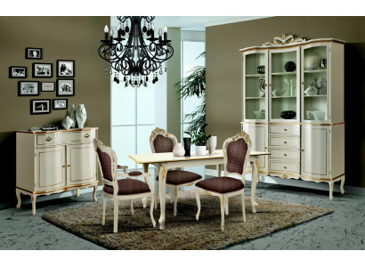 Luxus Esszimmer Set Garnitur 6tlg Weiß Holz Möbel Kommode 3x Stuhl Tisch