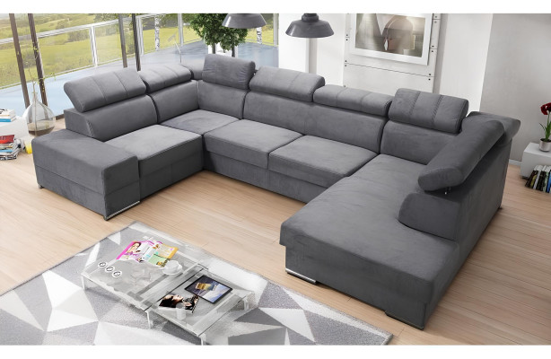 Ecksofa U-Form Sofa Couch Textil Sofas Design Wohnlandschaft Bettfunktion Stoff