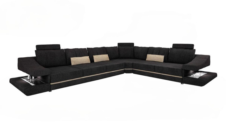 Wohnzimmer Textil Schwarz Sofa Sofas L-FormSitz Farbe Ecksofa Couch Polstermöbel