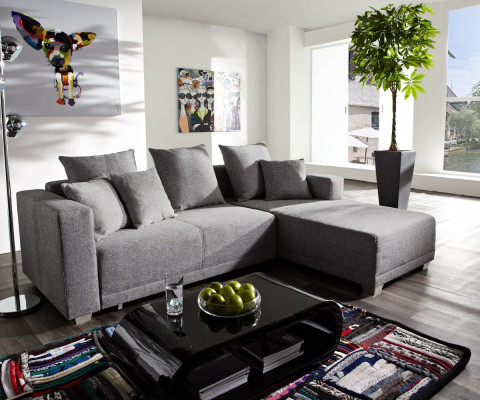 Ecksofa L Form Sofa Couch Polster Sofas Wohnlandschaft Stoffsofa Hocker Couchen