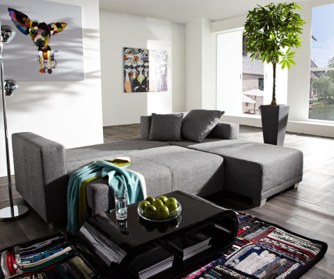 Ecksofa L Form Sofa Couch Polster Sofas Wohnlandschaft Stoffsofa Hocker Couchen