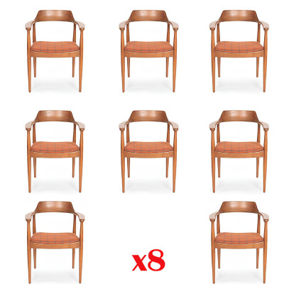 Set 8 Sessel Stuhl Design Holz Stoff Polster Stühle Esszimmer Textil