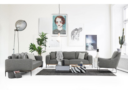 Sofagarnitur 221 Sitzer Sofa Modern Stoff Set Grau Gruppe Wohnzimmer