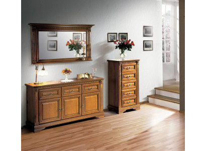 Schrank Kommode Spiegel Material Holz klassisches Set 3tlg Braun Landhaus