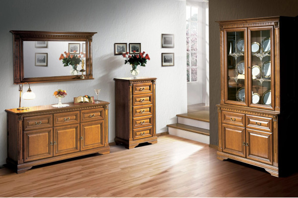 Wohnzimmer Schrank Kommode Italien Spiegel klassisches Set 3tlg Holz