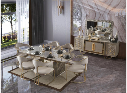 Komplettset Esstisch 6x Stühle Kommode Essgruppe Essgruppe Holztisch Tische 8tlg