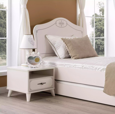 Garnitur Bett Jugendbett Funktionsbett Ausziehbares Set 5tlg Holz Weiß