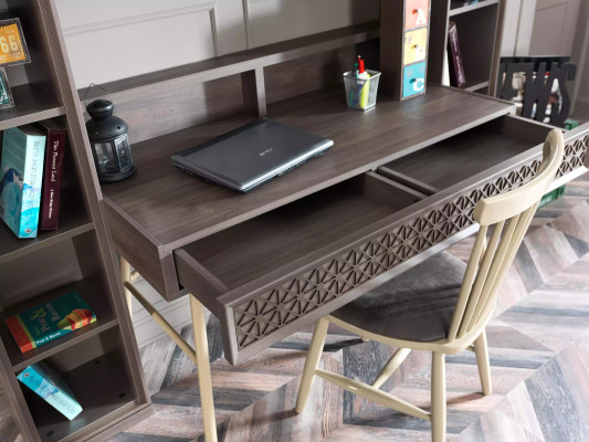 Schreibtisch Bücherregal Computertisch Regal Grau Holz Kinder Set 2tlg