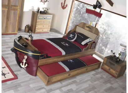 Garnitur Pirat Bettrahmen Jugendbett Holz Braun 3tlg Set Kinderzimmer