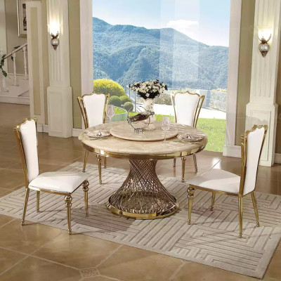 Designer Goldener Rundtisch Edelstahl Tische Stilvolle Esszimmer Möbel