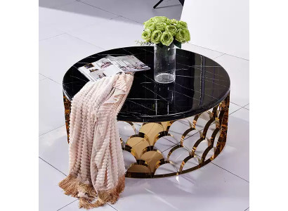 Schwarzer Couchtisch Wohnzimmertisch DEsigner Edelstahltisch Goldtisch
