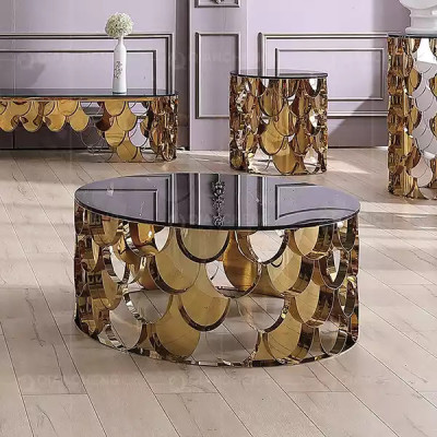 Schwarzer Couchtisch Wohnzimmertisch DEsigner Edelstahltisch Goldtisch