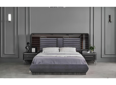 Graue Schlafzimmergarnitur Doppelbett 2x Nachttische Mit Schubladen