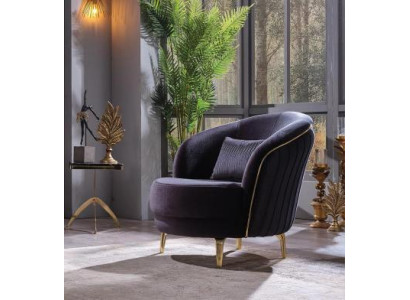 Moderner Sessel Luxus Edelstahlfüße Wohnzimmer Sitzer Holz Polstermöbel