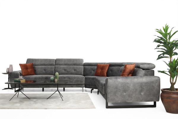 Grau Ecksofa Designer Wohnzimmer Sofa Couch L-Form Polster Luxus Möbel Modern