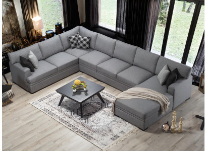 Modern Design Möbel Sofa U-Form Grau Ecksofa Wohnzimmer Einrichtung Neu